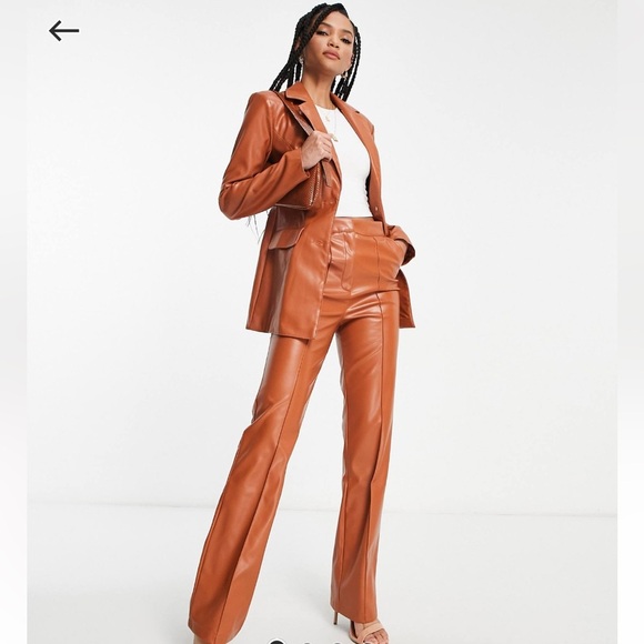 Asos design tall leather straight pants in rust brown - Picture 1 of 4